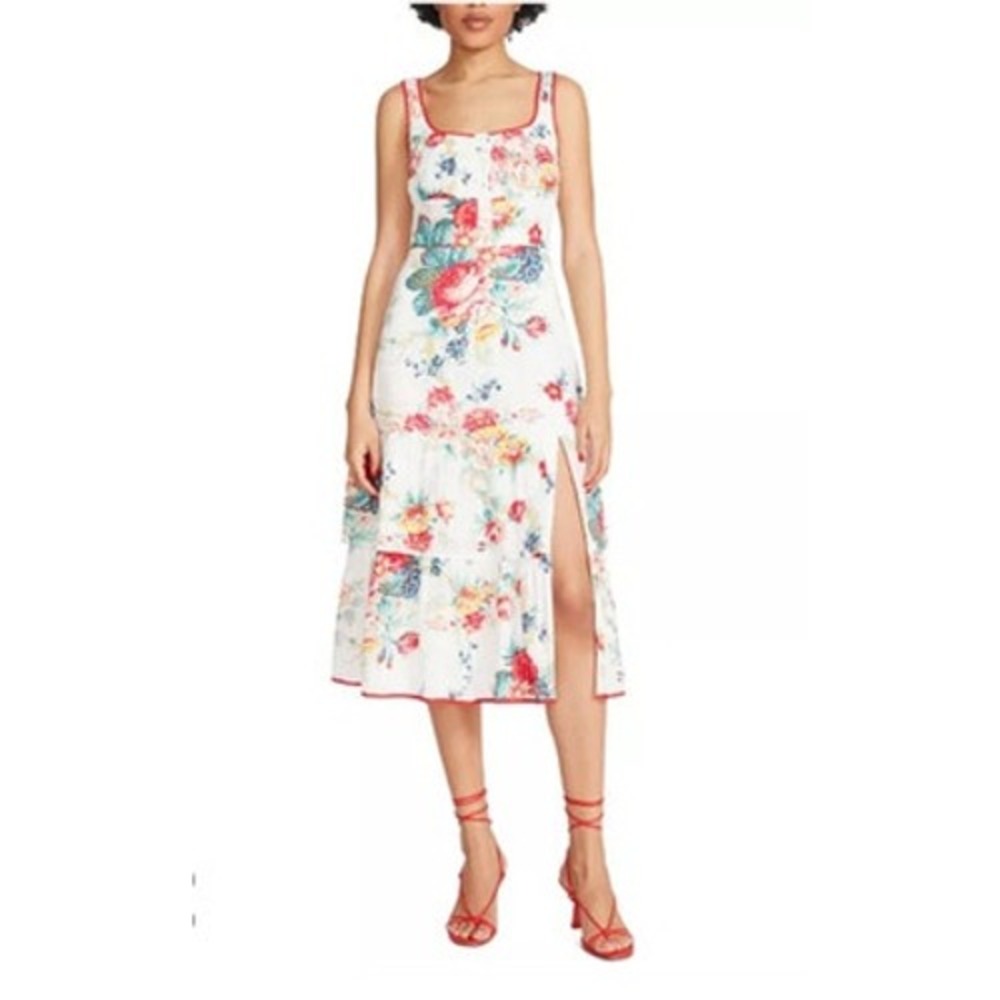 Betsey‎ Johnson Bright Floral Midi Sundress XS Smocked Back Slit Cottagecore